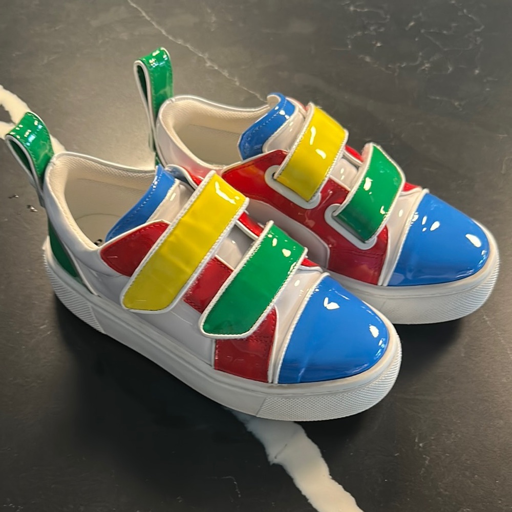 Christian Louboutin Red and Blue Patent Leather Sneakers